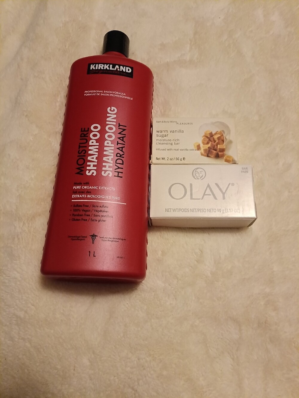 Kirkland Signature Moisture Shampoo - Olay & Warm Vanilla Sugar Bar Soap